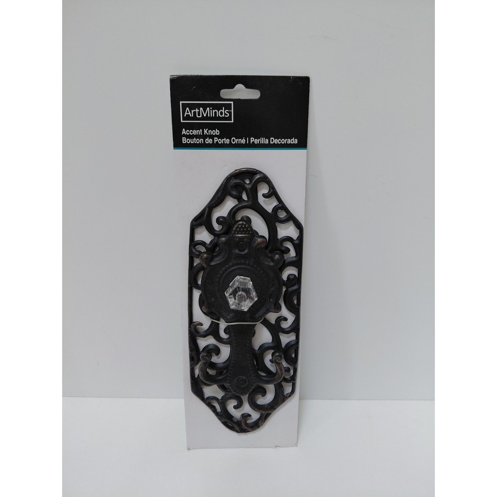 ArtMinds Accent Knob Ornate Filigree Backplate Bronze Glass Hexagonal New‎